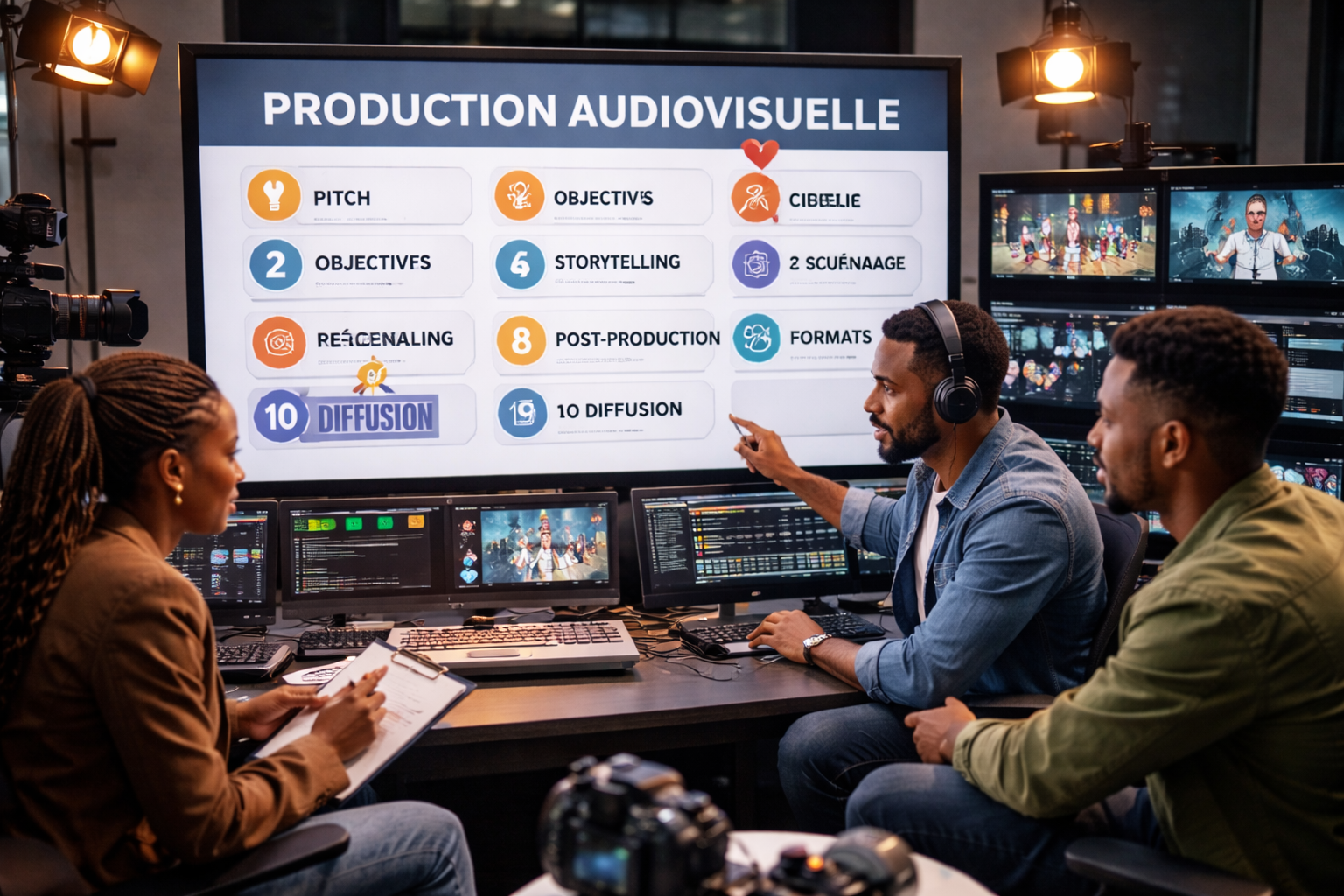 Production de contenus audiovisuels : les 10 étapes, du pitch à la diffusion avec un storytelling réussi